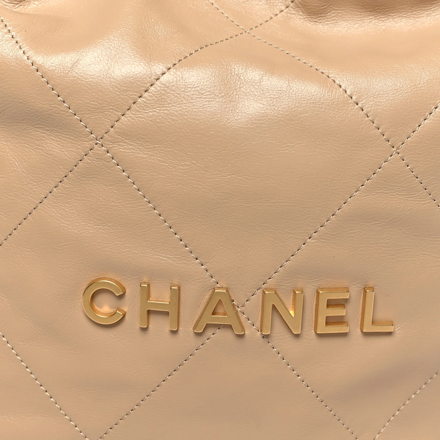 Shiny Calfskin Quilted Small Chanel 22 Beige - Image 9