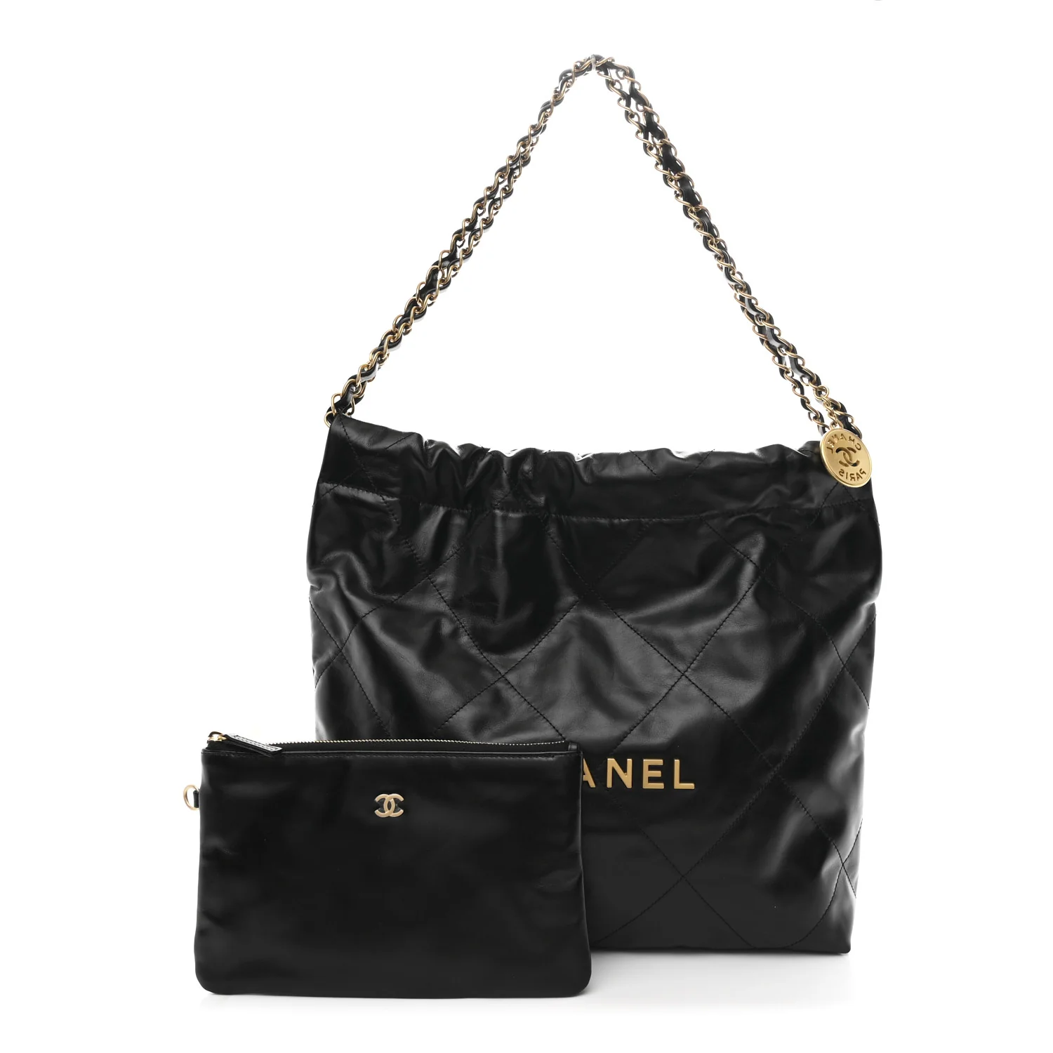 Shiny Calfskin Quilted Small Chanel 22 Black - Image 3