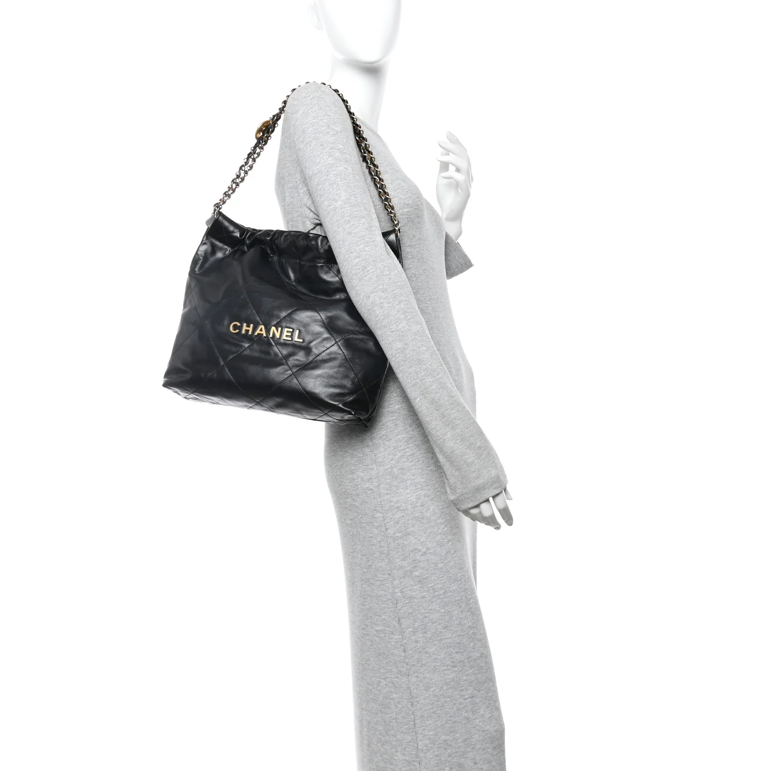 Shiny Calfskin Quilted Small Chanel 22 Black - Image 3