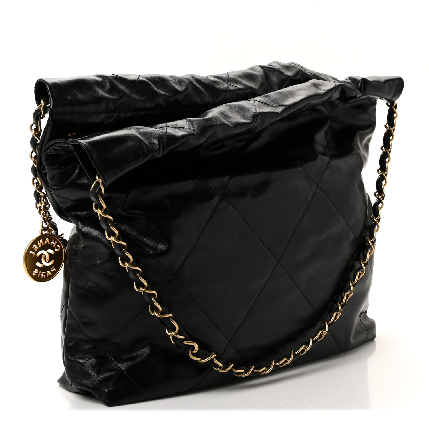 Shiny Calfskin Quilted Small Chanel 22 Black - Image 4