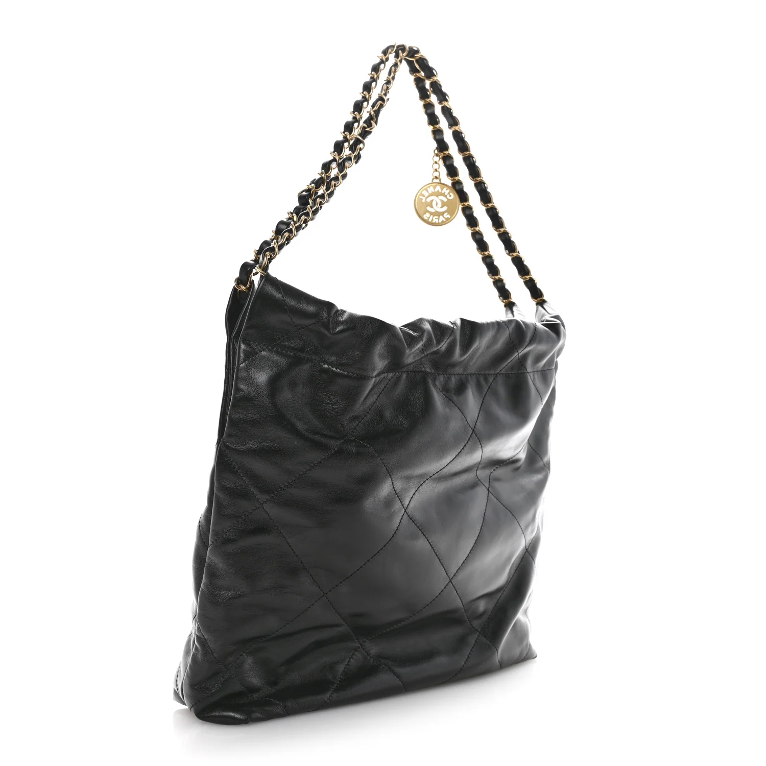 Shiny Calfskin Quilted Small Chanel 22 Black - Image 4