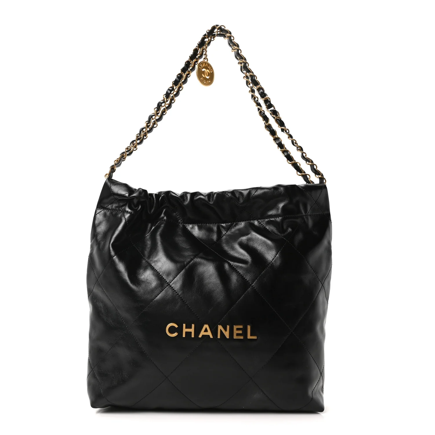 Shiny Calfskin Quilted Small Chanel 22 Black