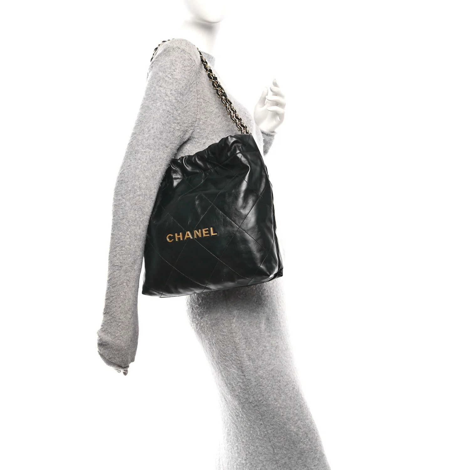 Shiny Calfskin Quilted Small Chanel 22 Black - Image 2