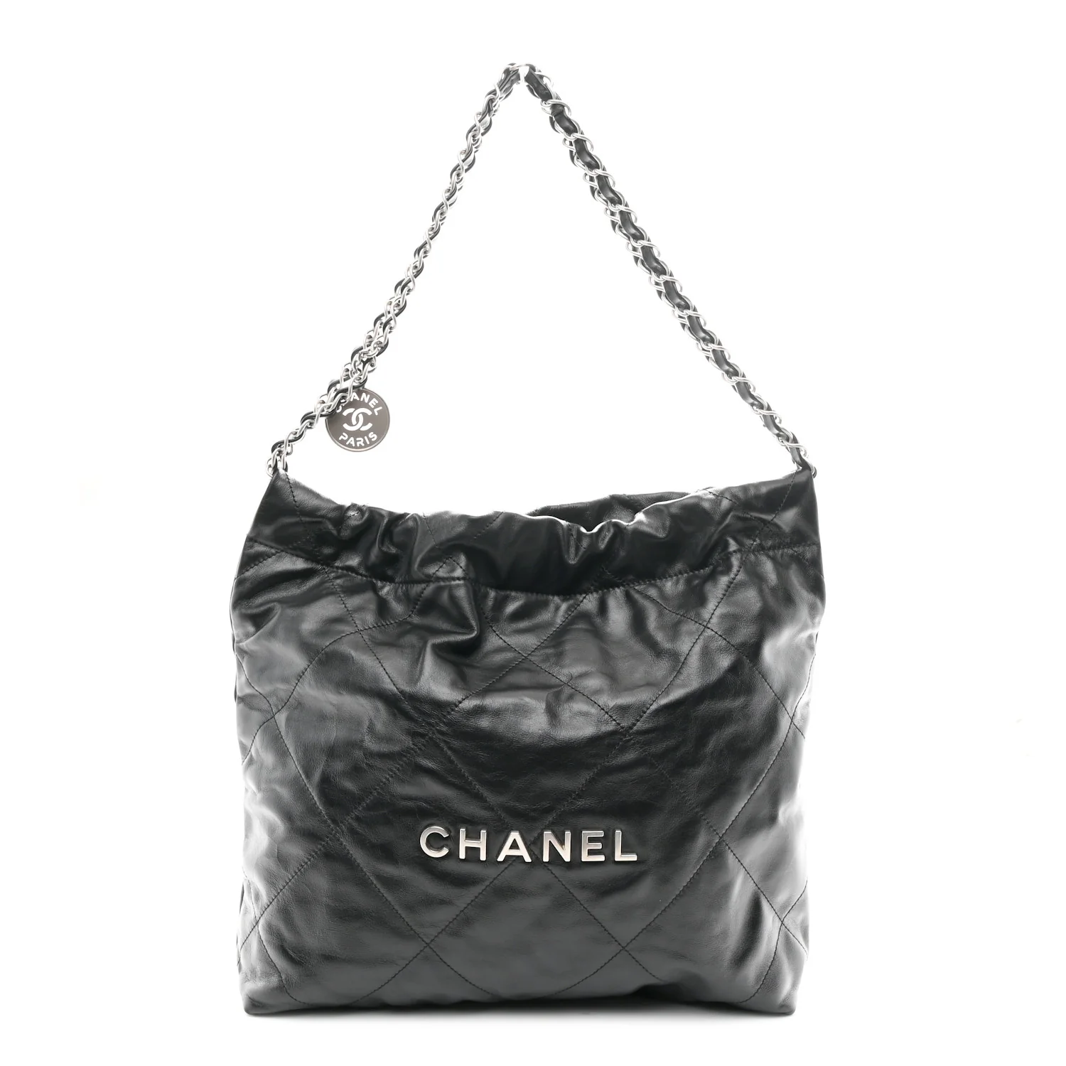 Shiny Calfskin Quilted Small Chanel 22 Black