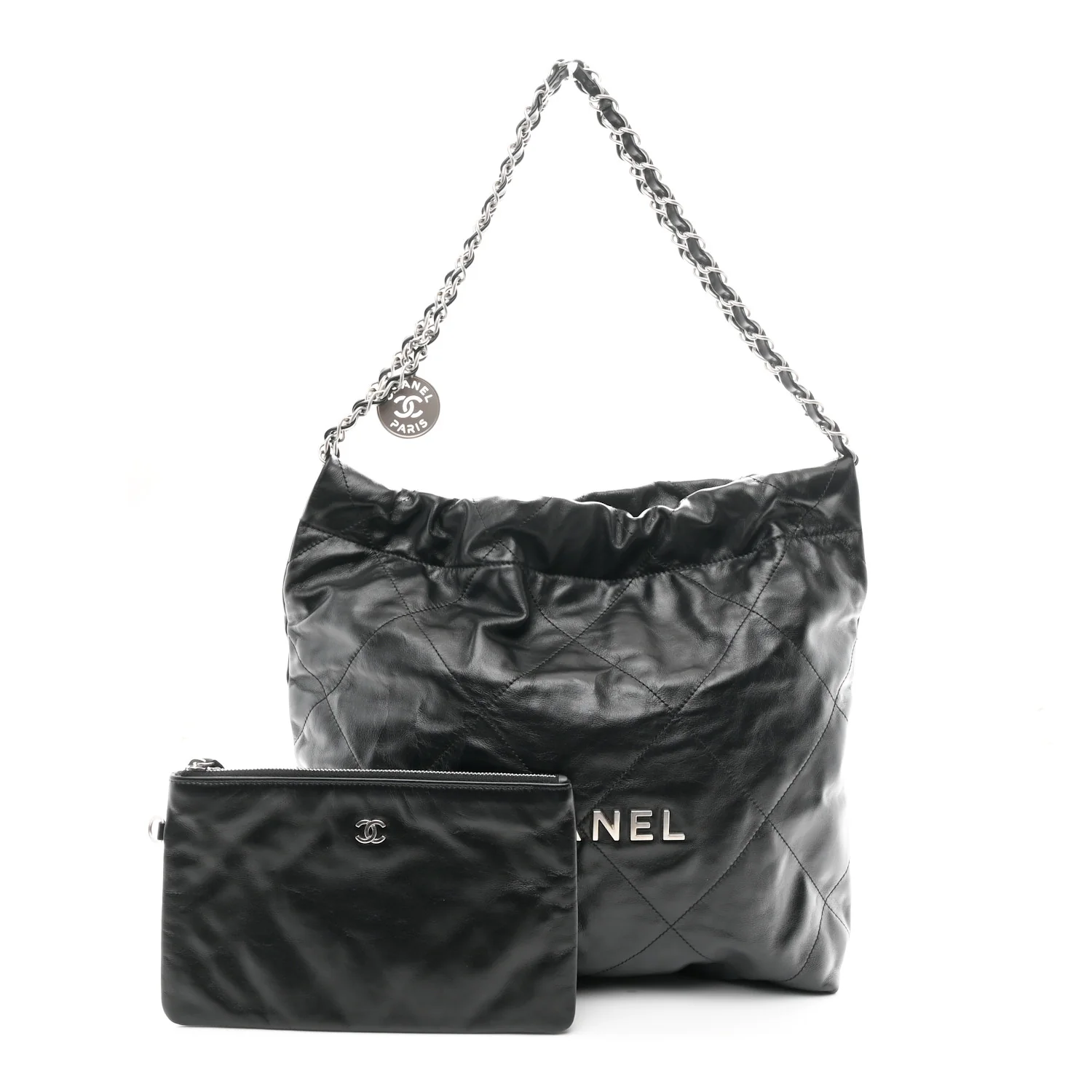 Shiny Calfskin Quilted Small Chanel 22 Black - Image 3