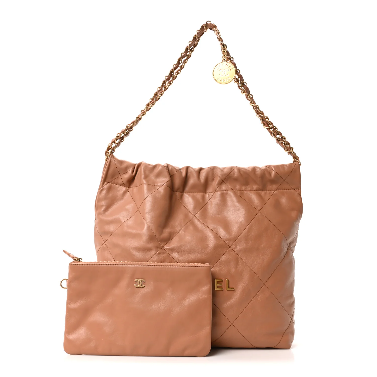 Shiny Calfskin Quilted Small Chanel 22 Camel - Image 3