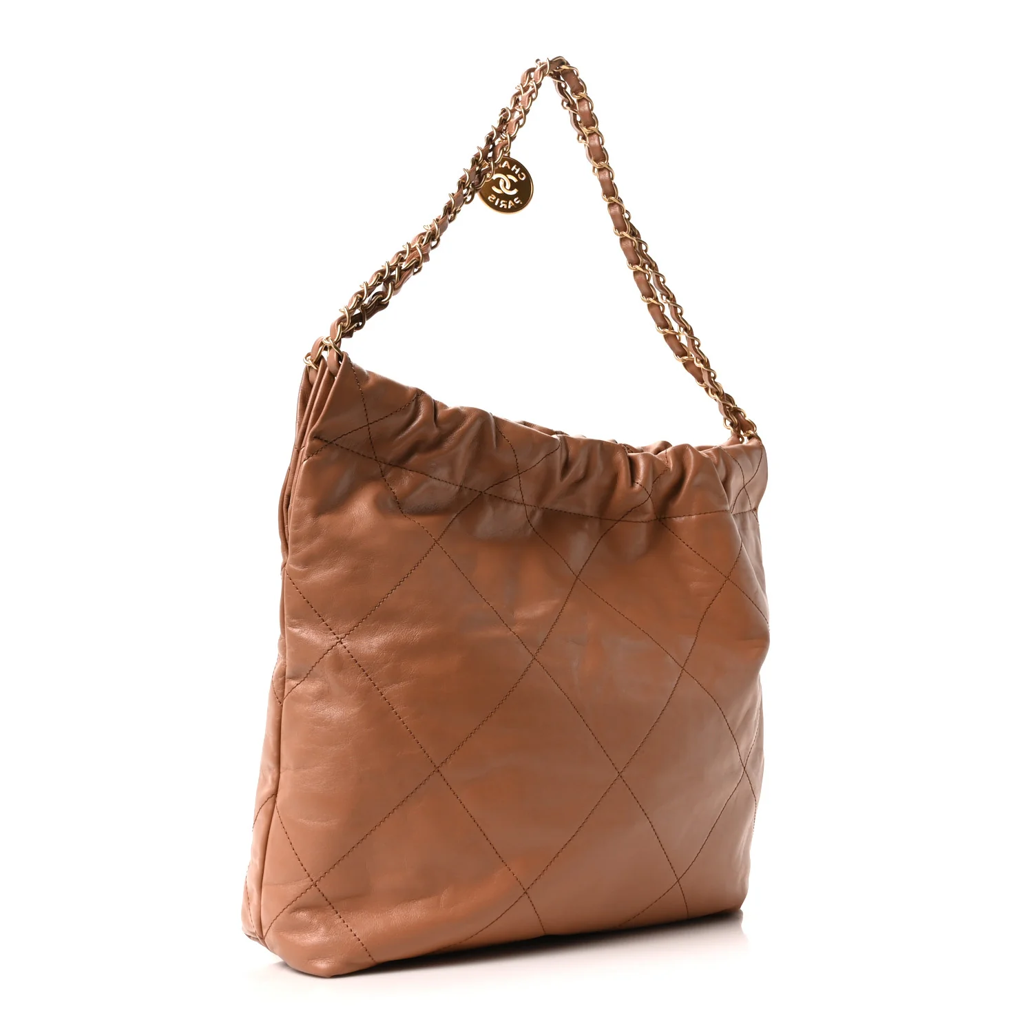 Shiny Calfskin Quilted Small Chanel 22 Camel - Image 4