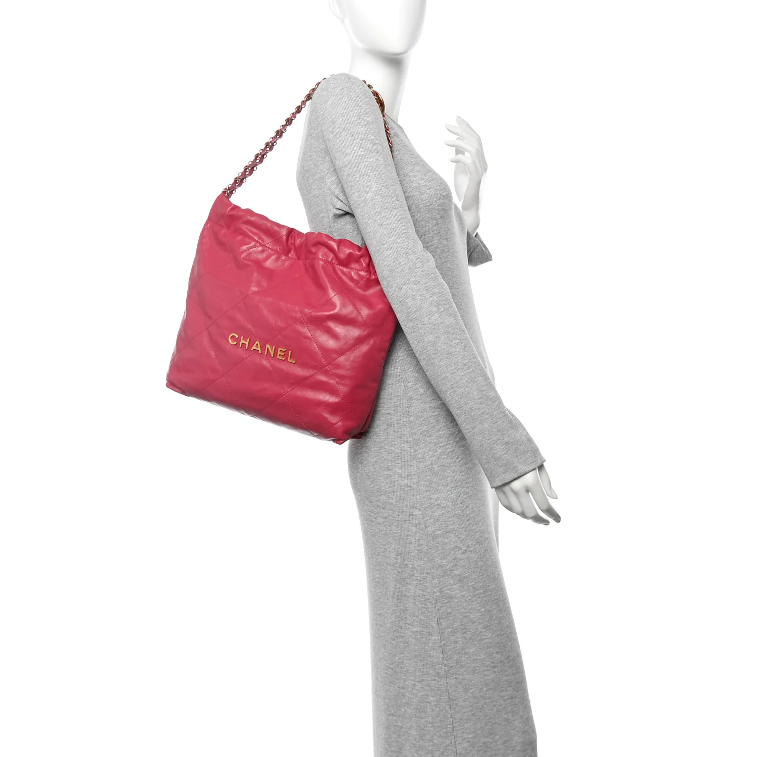 Shiny Calfskin Quilted Small Chanel 22 Fuchsia - Image 2