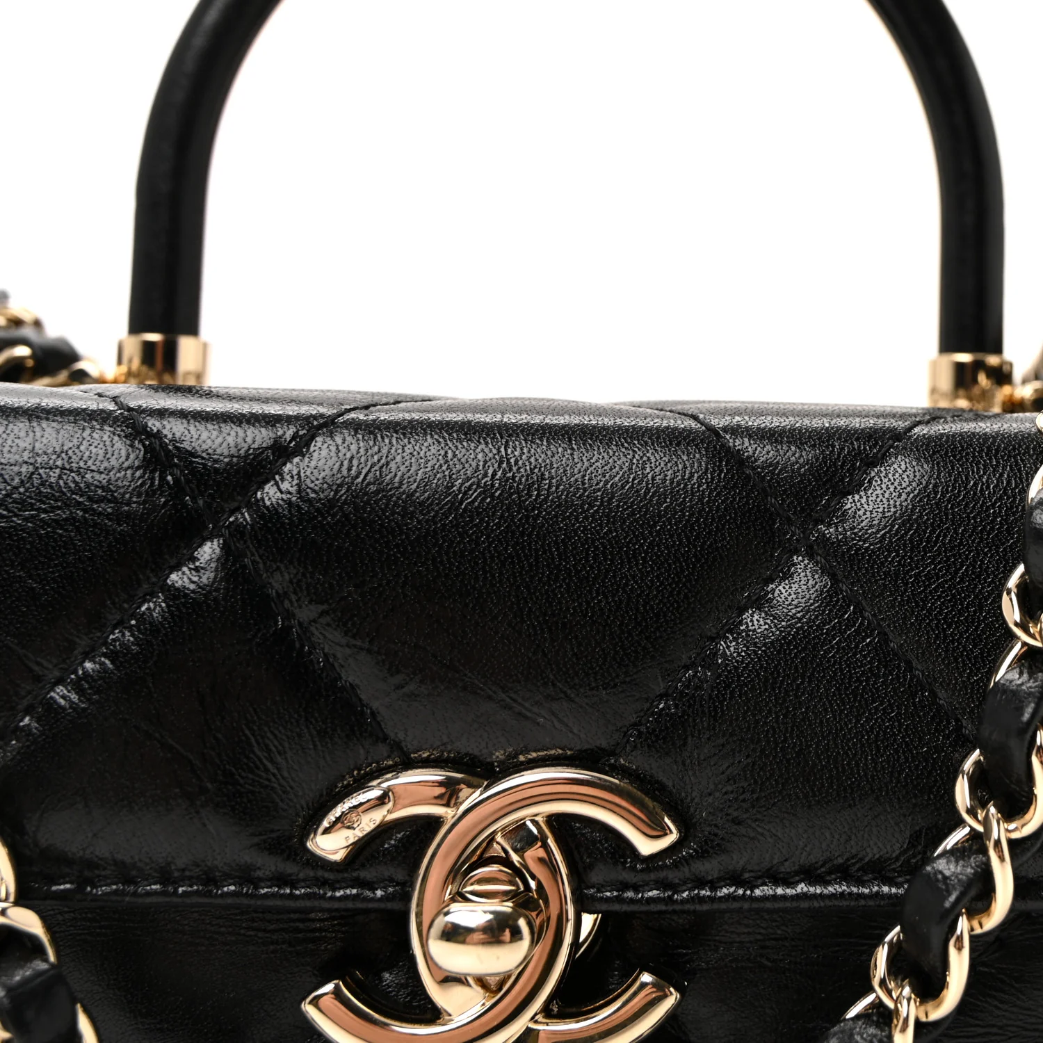 Shiny Calfskin Quilted Top Handle Box Bag Black - Image 15