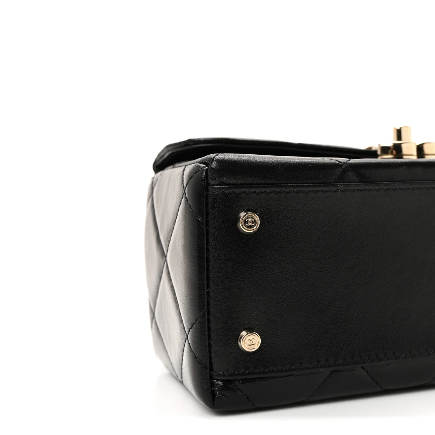 Shiny Calfskin Quilted Top Handle Box Bag Black - Image 16