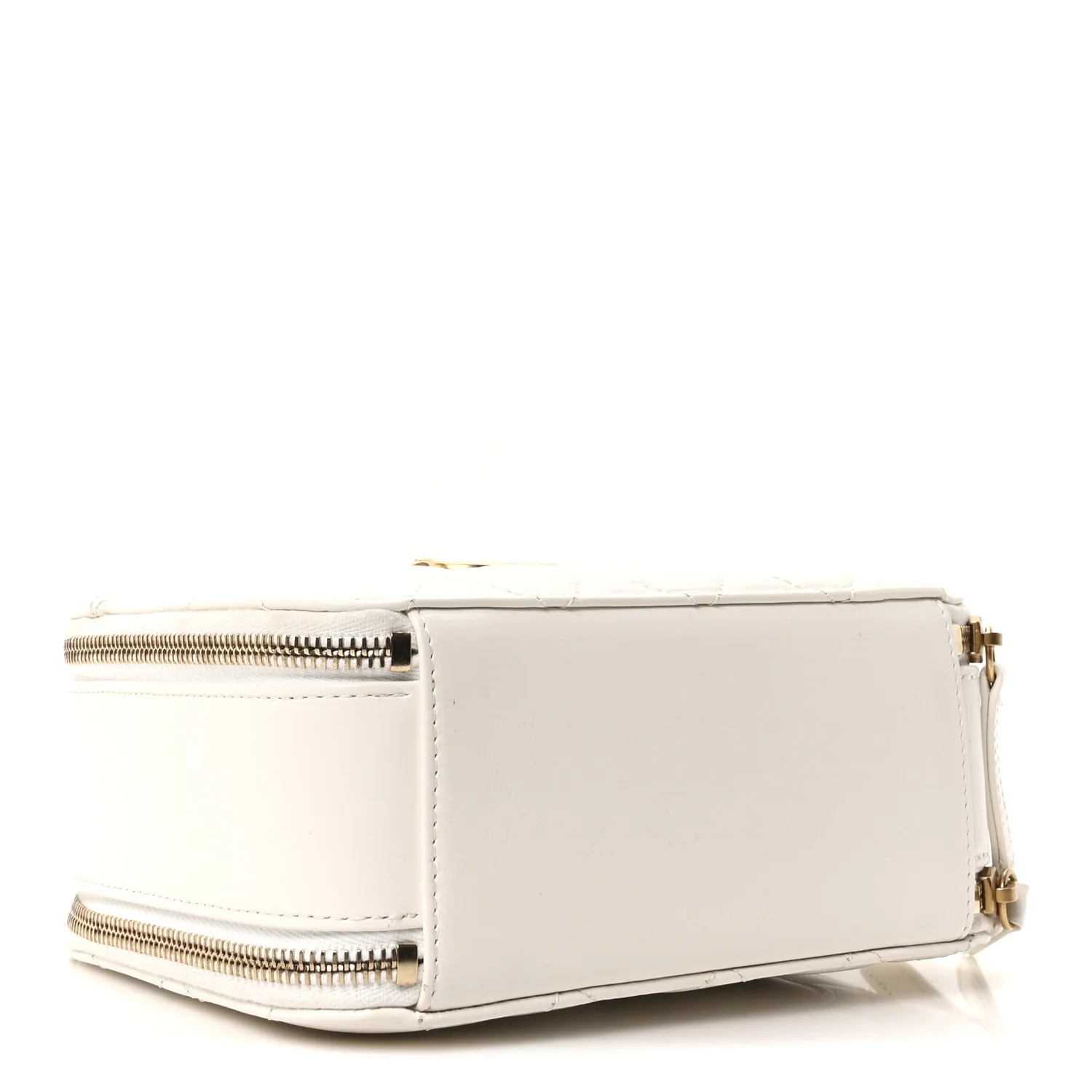 Shiny Calfskin Quilted Top Handle Vanity Case White - Image 4
