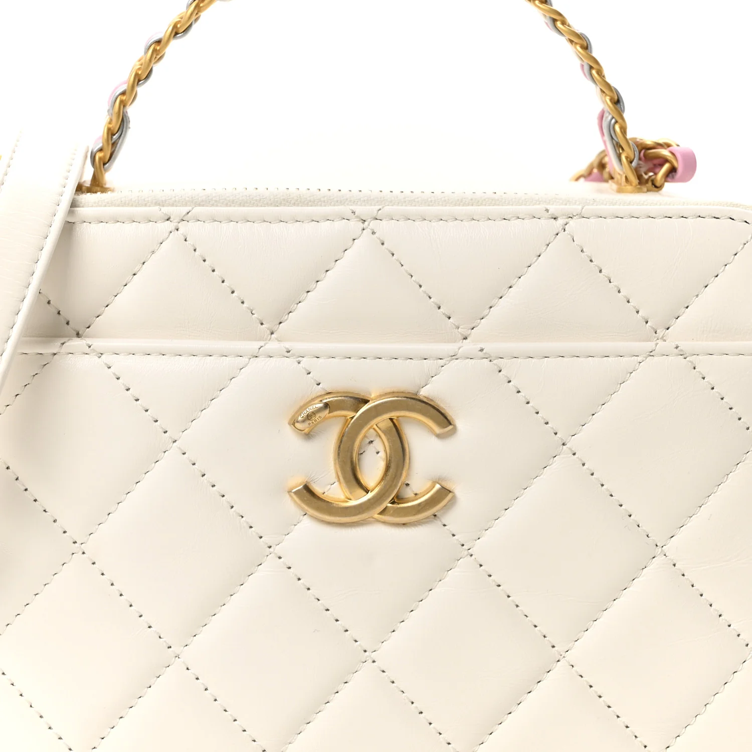 Shiny Calfskin Quilted Top Handle Vanity Case White - Image 8