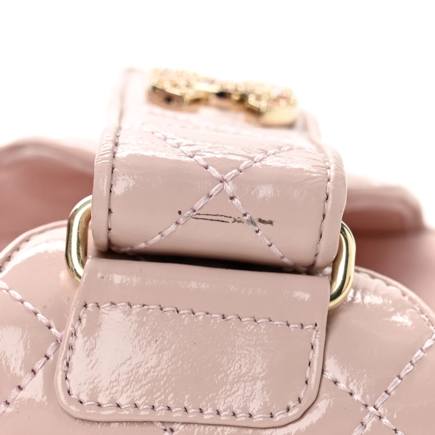 Shiny Calfskin Quilted Velcro Dad Crystal CC Slide Sandals 37 Light Pink - Image 10
