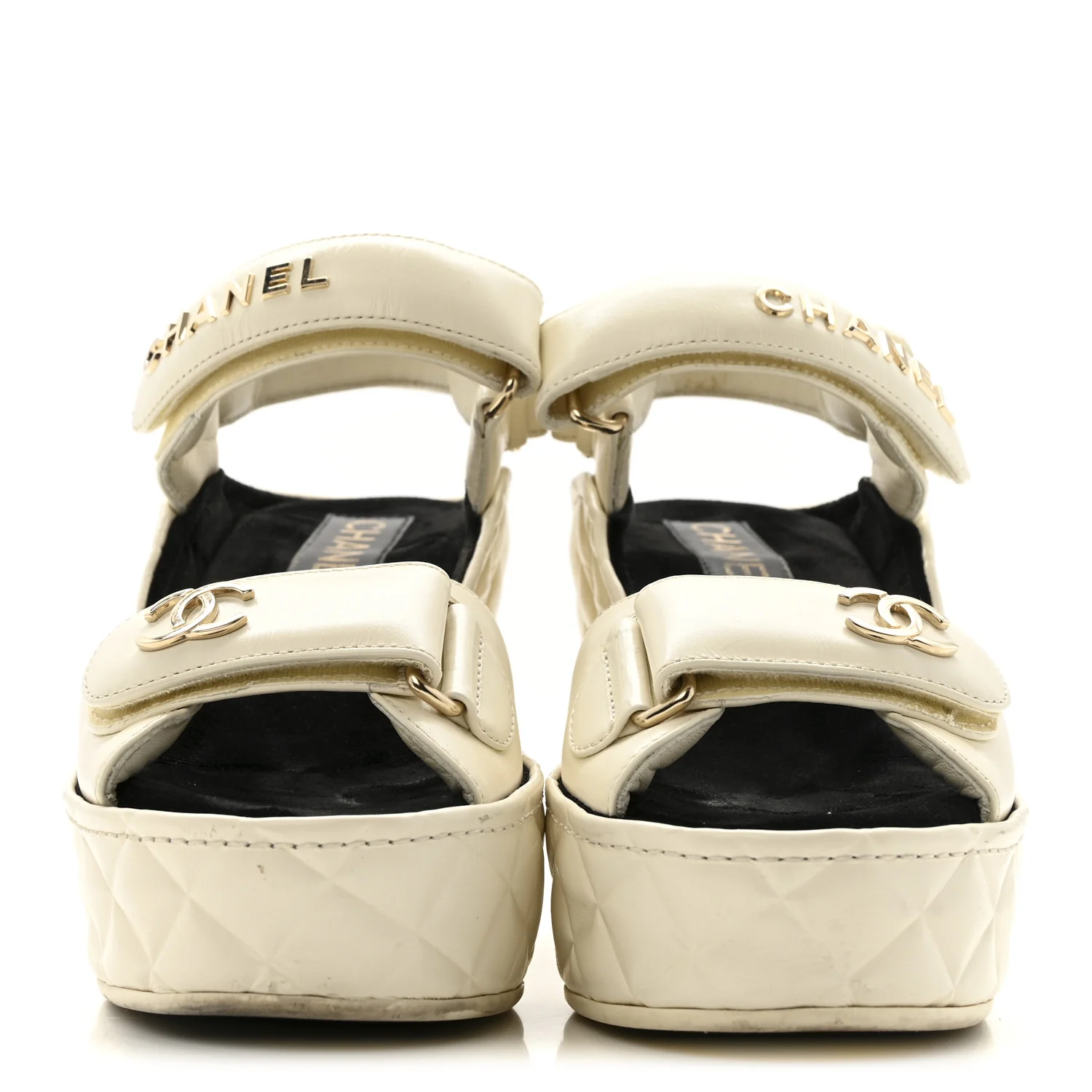 Shiny Calfskin Quilted Wedge Sandals 36 Ivory - Image 2