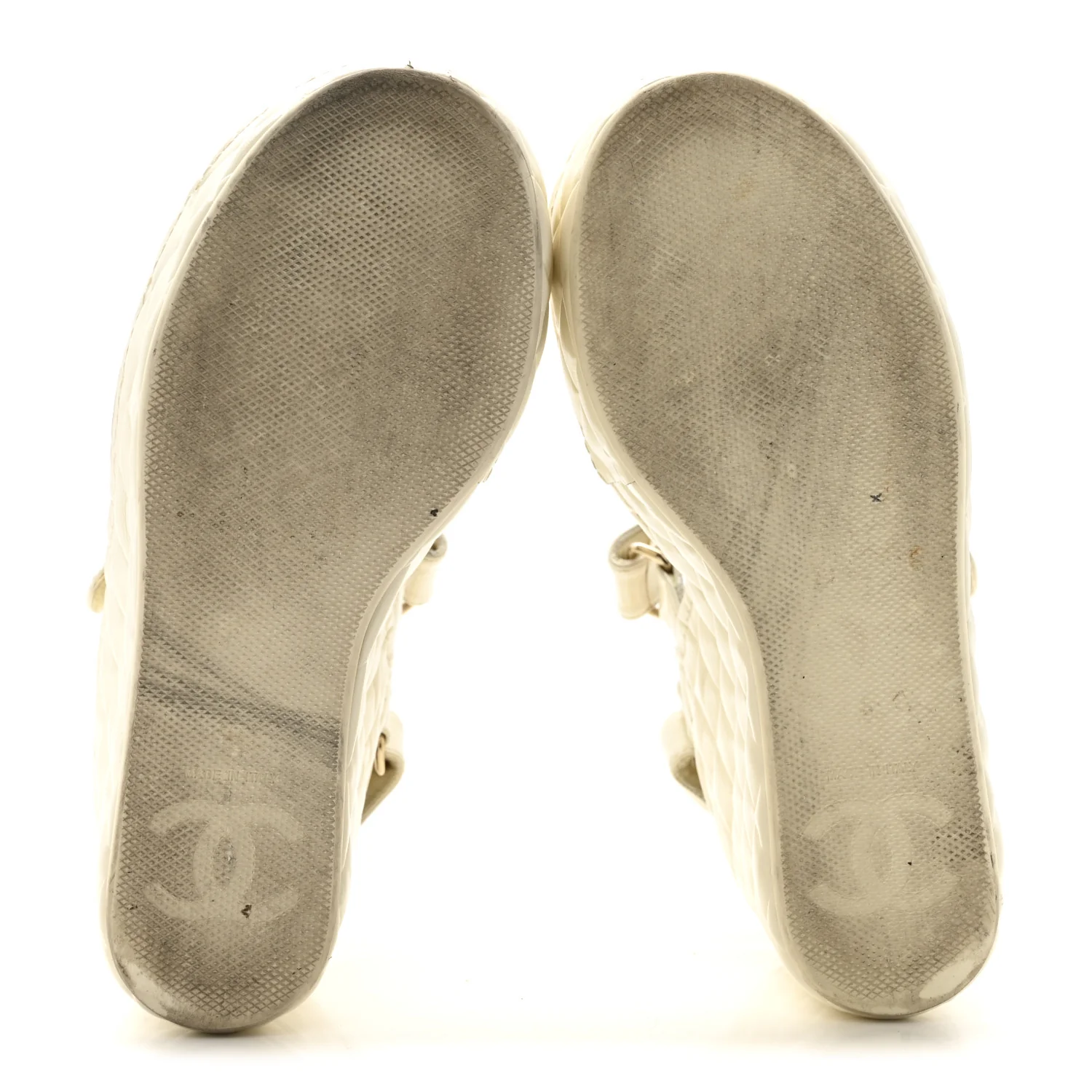 Shiny Calfskin Quilted Wedge Sandals 36 Ivory - Image 6