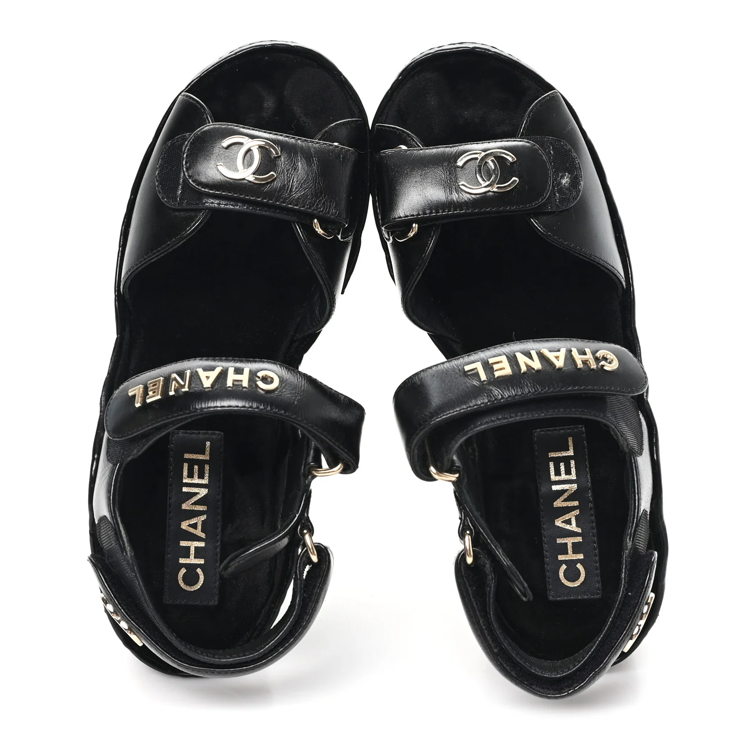Shiny Calfskin Quilted Wedge Sandals 37 Black - Image 2