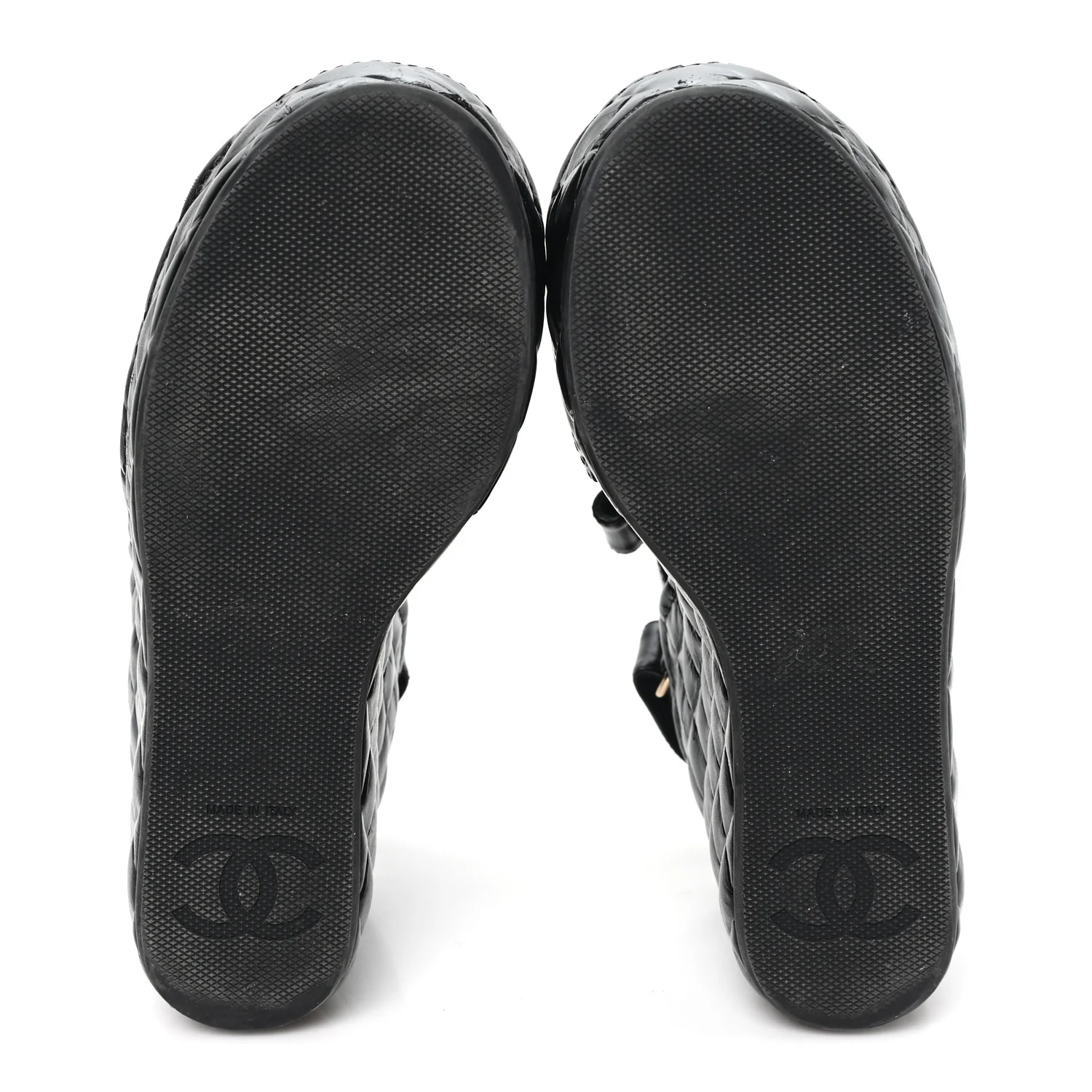 Shiny Calfskin Quilted Wedge Sandals 37 Black - Image 6