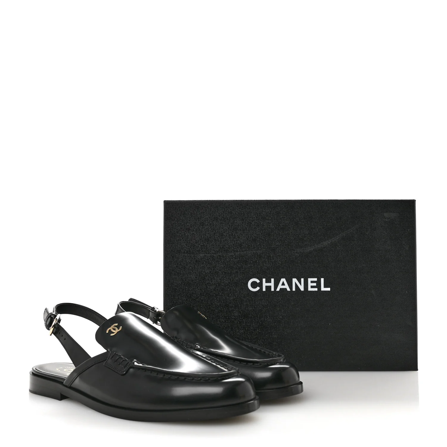 Shiny Calfskin Slingback Loafers 39.5  Black - Image 10