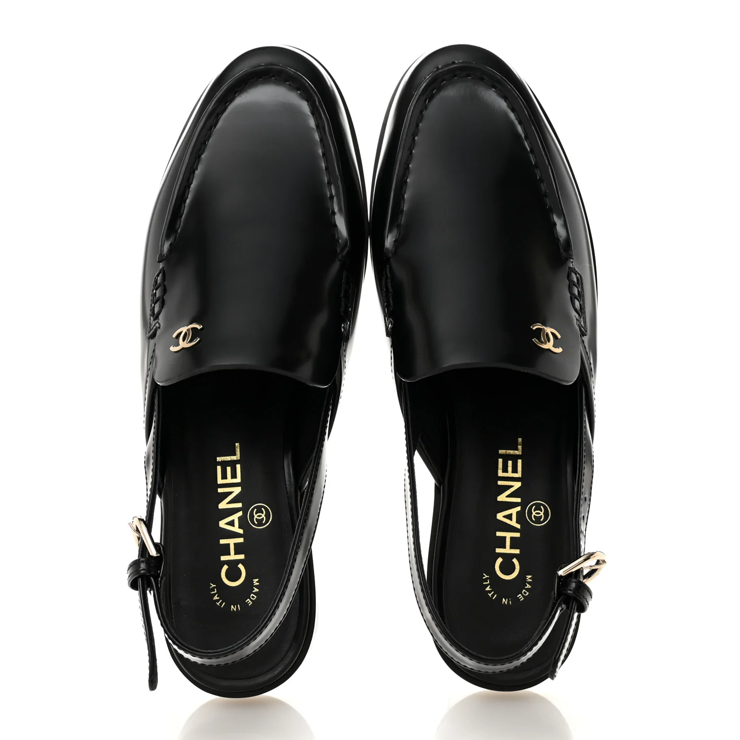 Shiny Calfskin Slingback Loafers 39.5  Black - Image 2