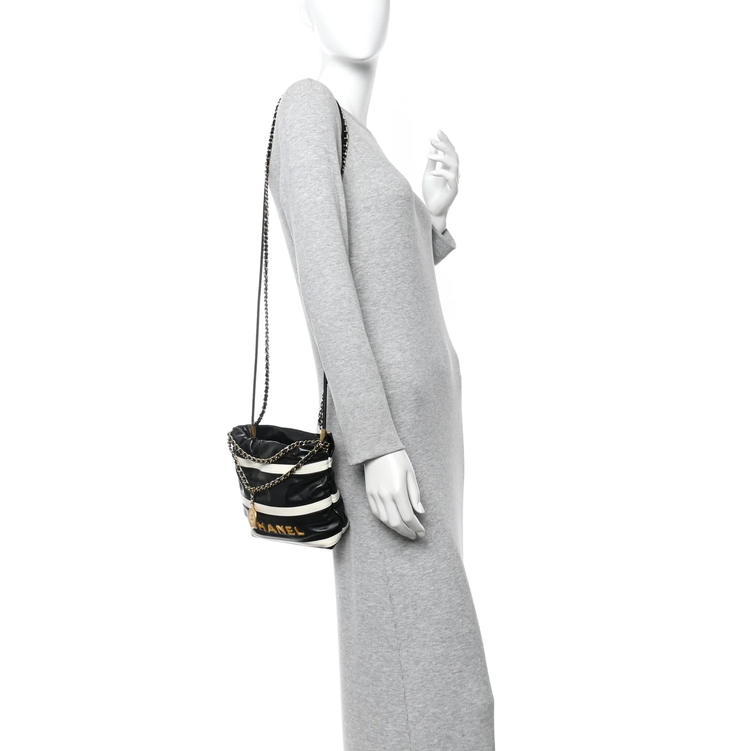 Shiny Calfskin Striped Mini Chanel 22 Black White - Image 2