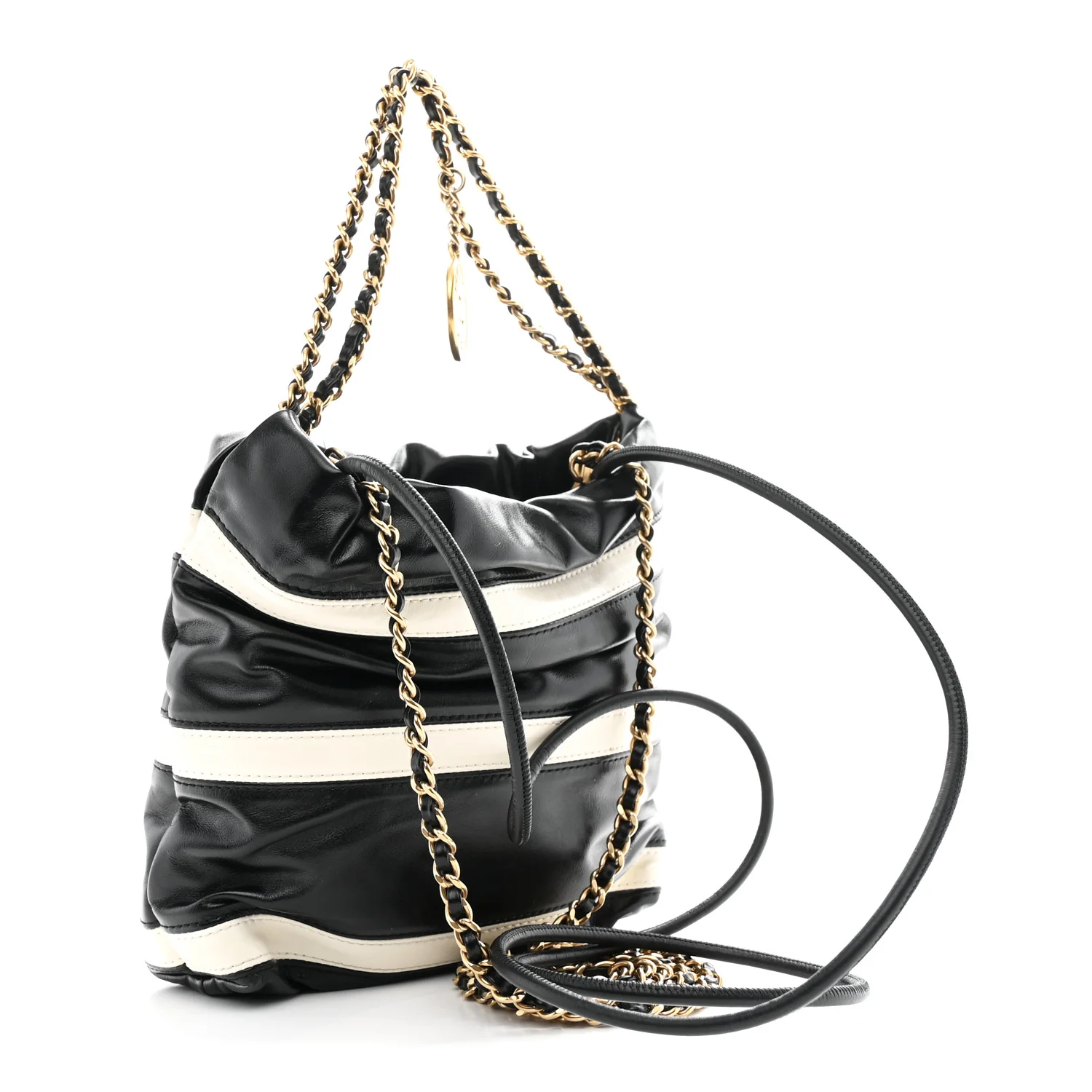 Shiny Calfskin Striped Mini Chanel 22 Black White - Image 3
