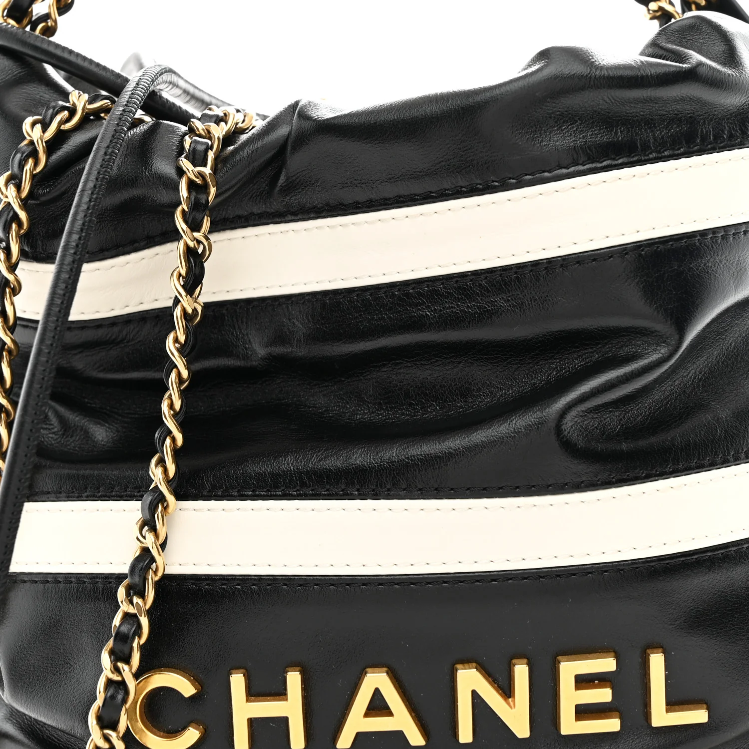 Shiny Calfskin Striped Mini Chanel 22 Black White - Image 8