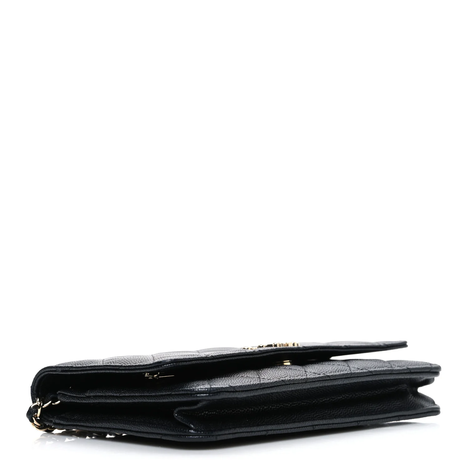 Shiny Caviar Enamel Quilted CC Wallet On Chain WOC Black - Image 4