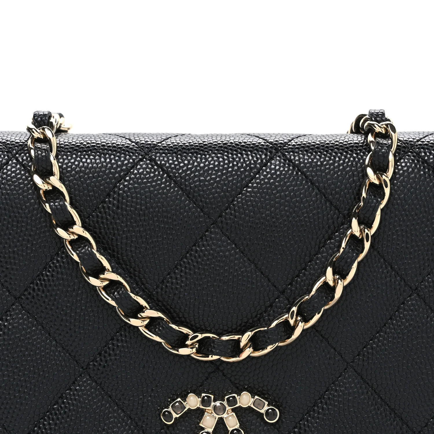 Shiny Caviar Enamel Quilted CC Wallet On Chain WOC Black - Image 9