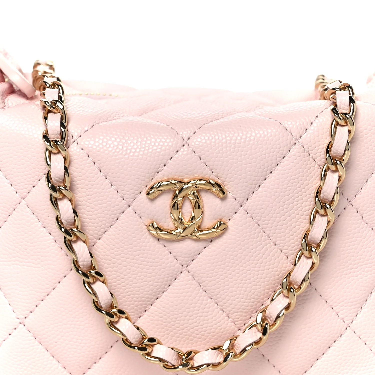 Shiny Caviar Hobo Clutch With Chain Light Pink - Image 8