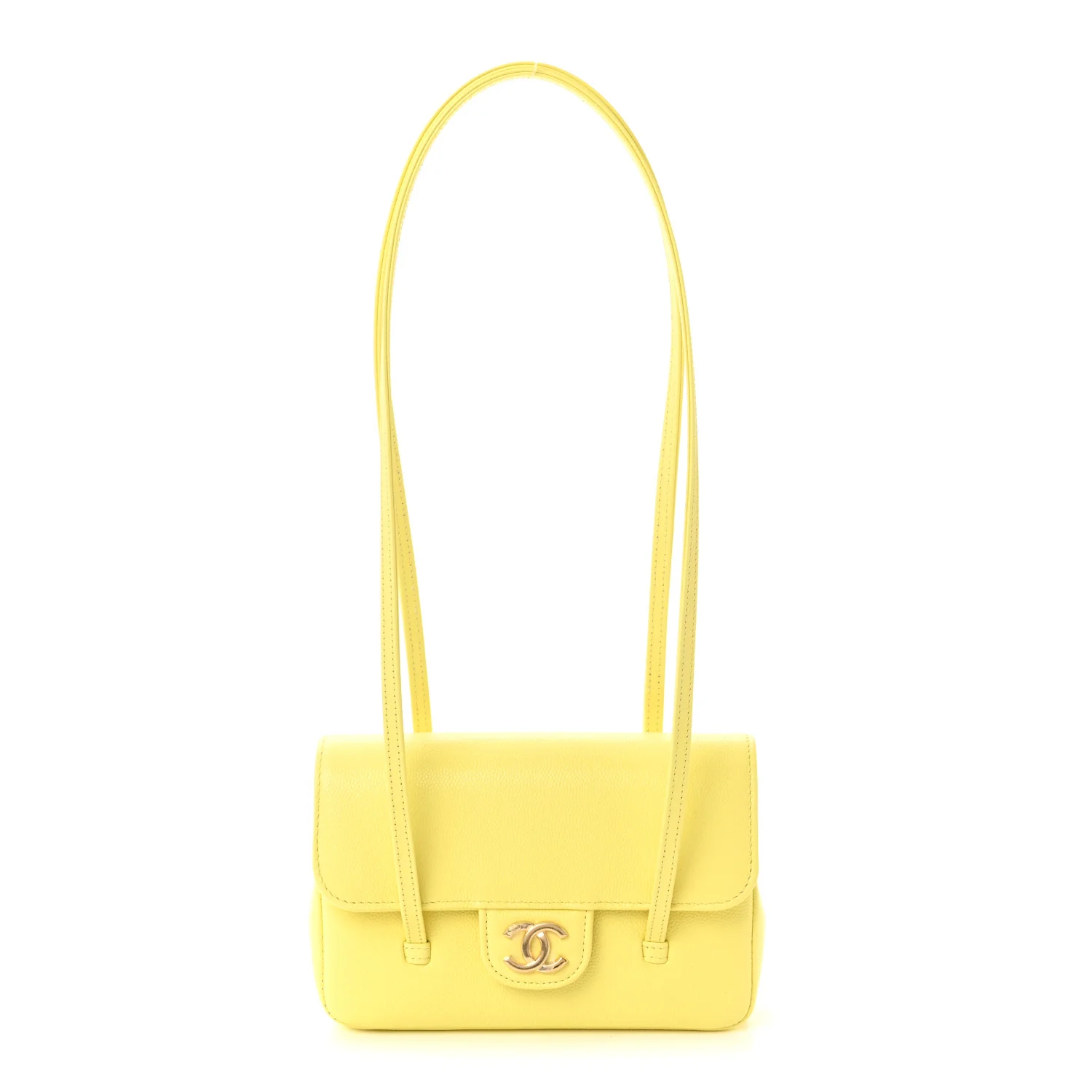 Shiny Caviar Preppy Coco Shoulder Bag Light Yellow