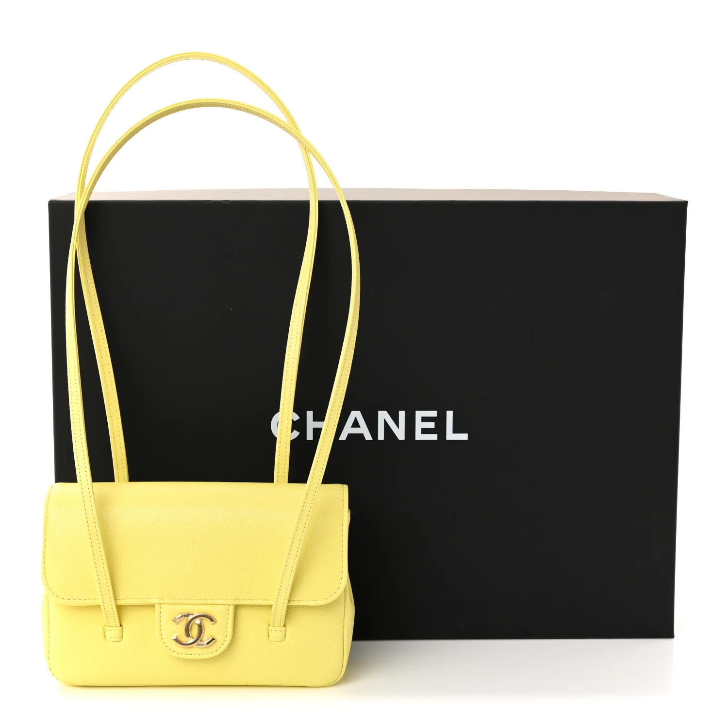Shiny Caviar Preppy Coco Shoulder Bag Light Yellow - Image 11