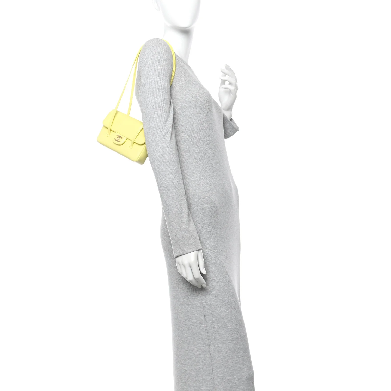 Shiny Caviar Preppy Coco Shoulder Bag Light Yellow - Image 2