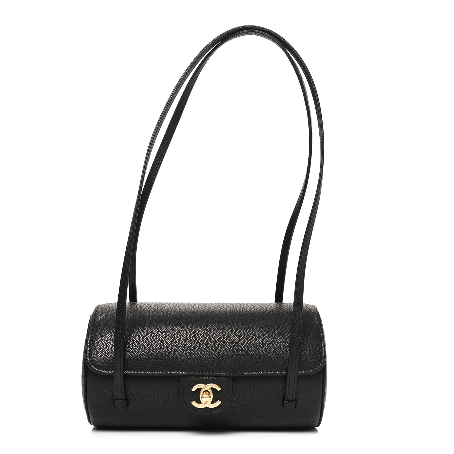Shiny Caviar Preppy Coco Small Bowling Bag Black