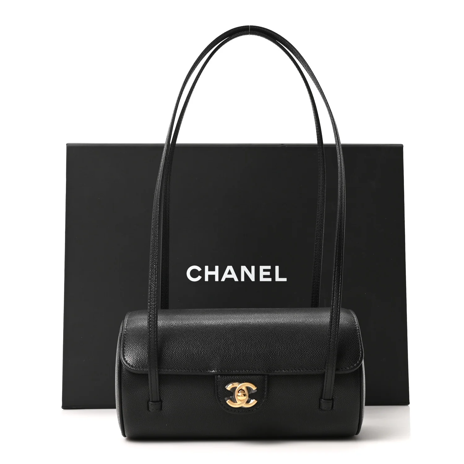 Shiny Caviar Preppy Coco Small Bowling Bag Black - Image 21