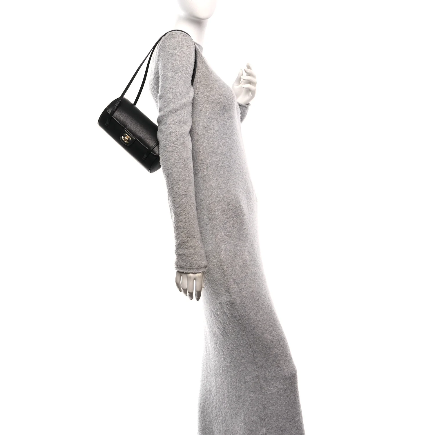 Shiny Caviar Preppy Coco Small Bowling Bag Black - Image 3