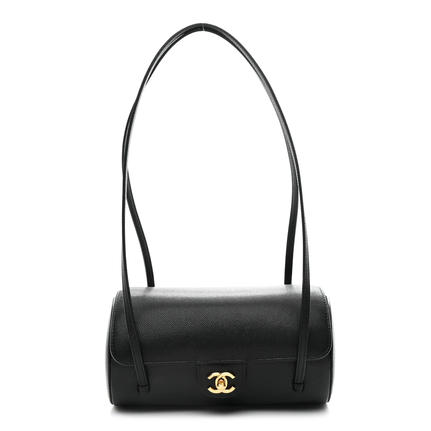 Shiny Caviar Preppy Coco Small Bowling Bag Black