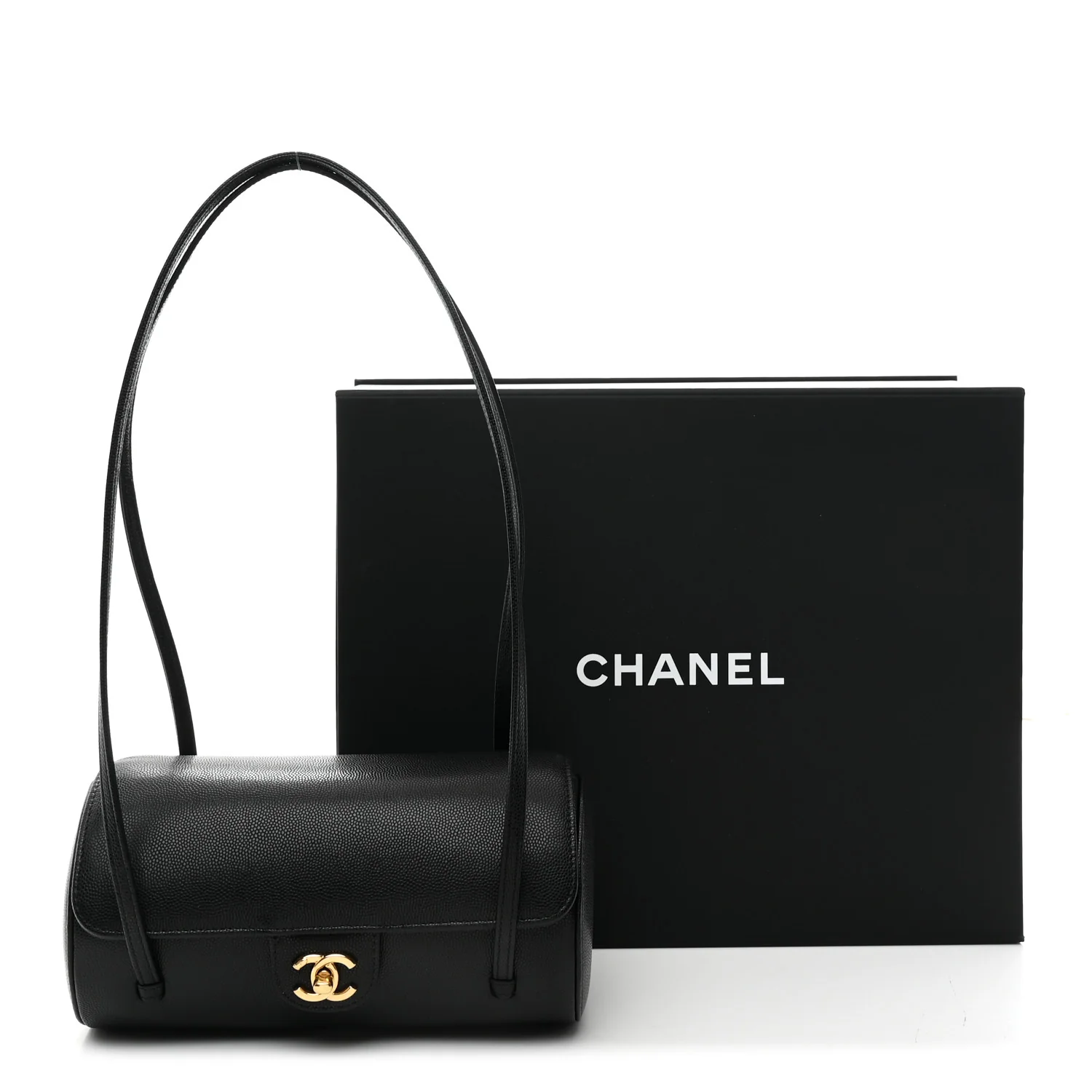 Shiny Caviar Preppy Coco Small Bowling Bag Black - Image 11