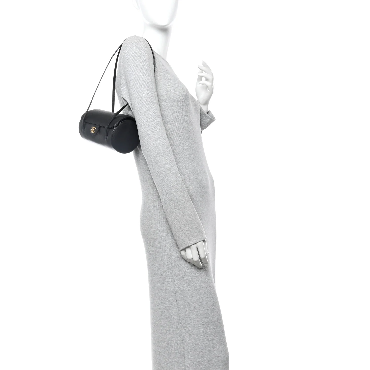 Shiny Caviar Preppy Coco Small Bowling Bag Black - Image 2