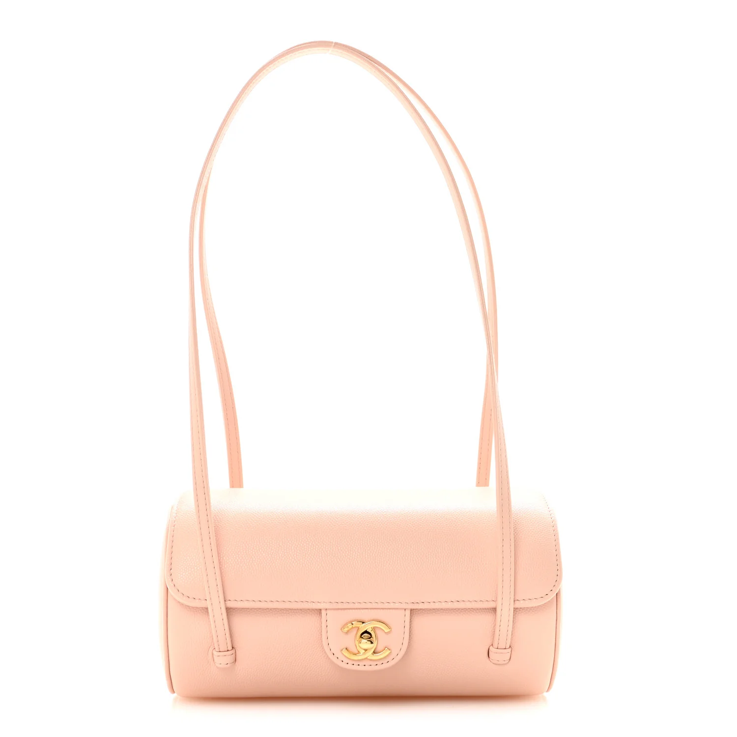 Shiny Caviar Preppy Coco Small Bowling Bag Light Pink