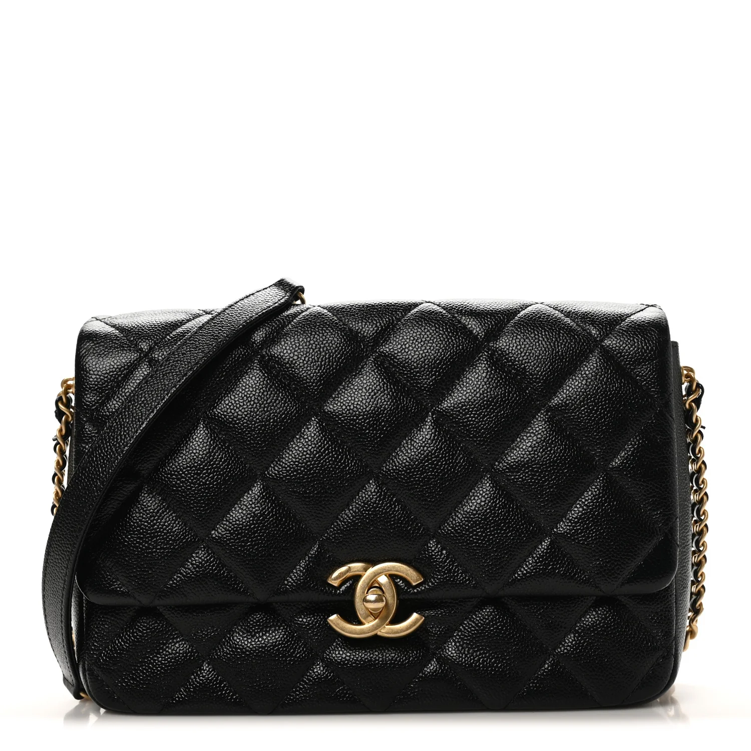Shiny Caviar Quilted Large Chain Melody Flap Black - Image 15