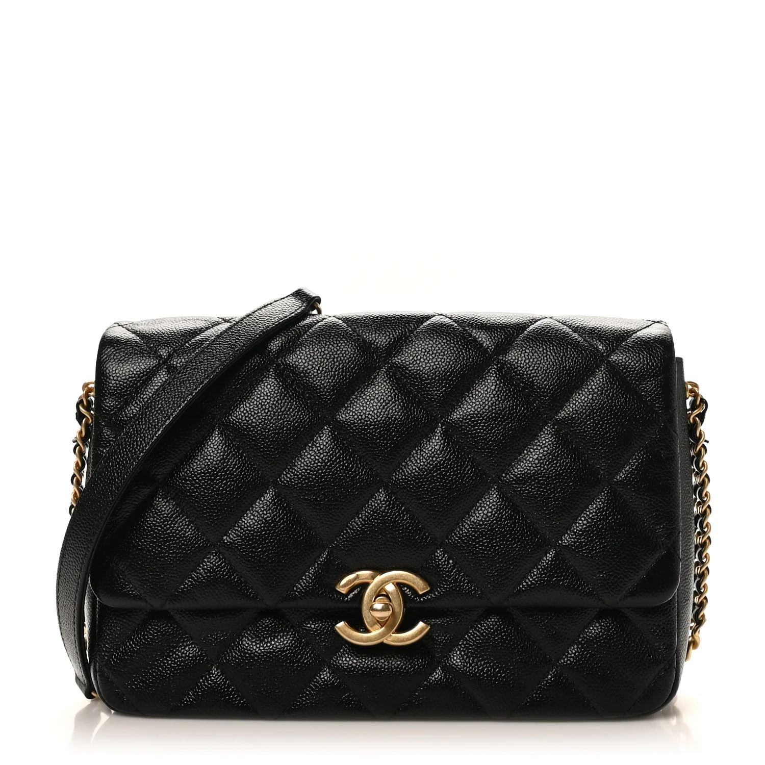 Shiny Caviar Quilted Large Chain Melody Flap Black - Image 2