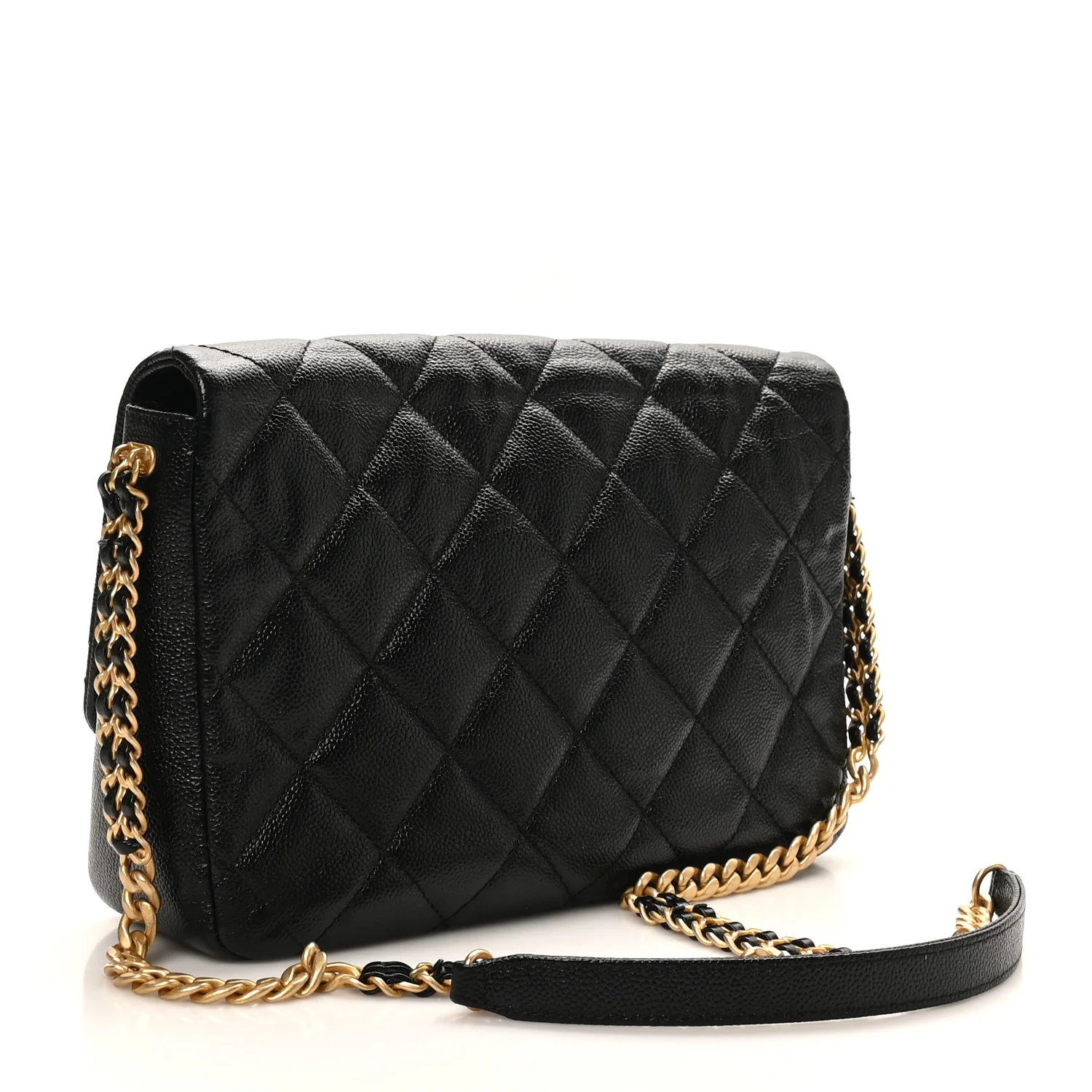 Shiny Caviar Quilted Large Chain Melody Flap Black - Image 4
