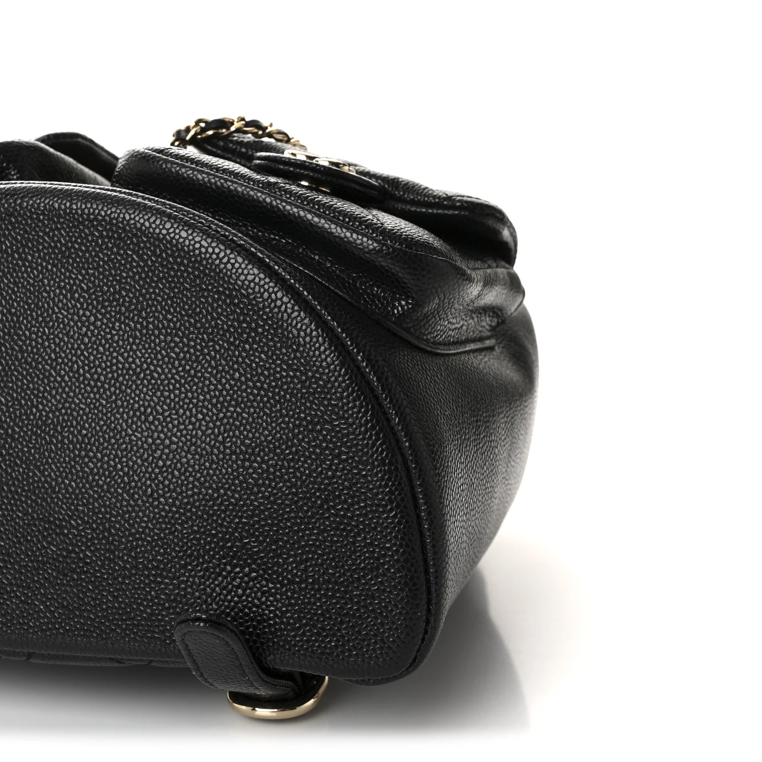 Shiny Caviar Quilted Medium Duma Pockets Drawstring Backpack Black - Image 10