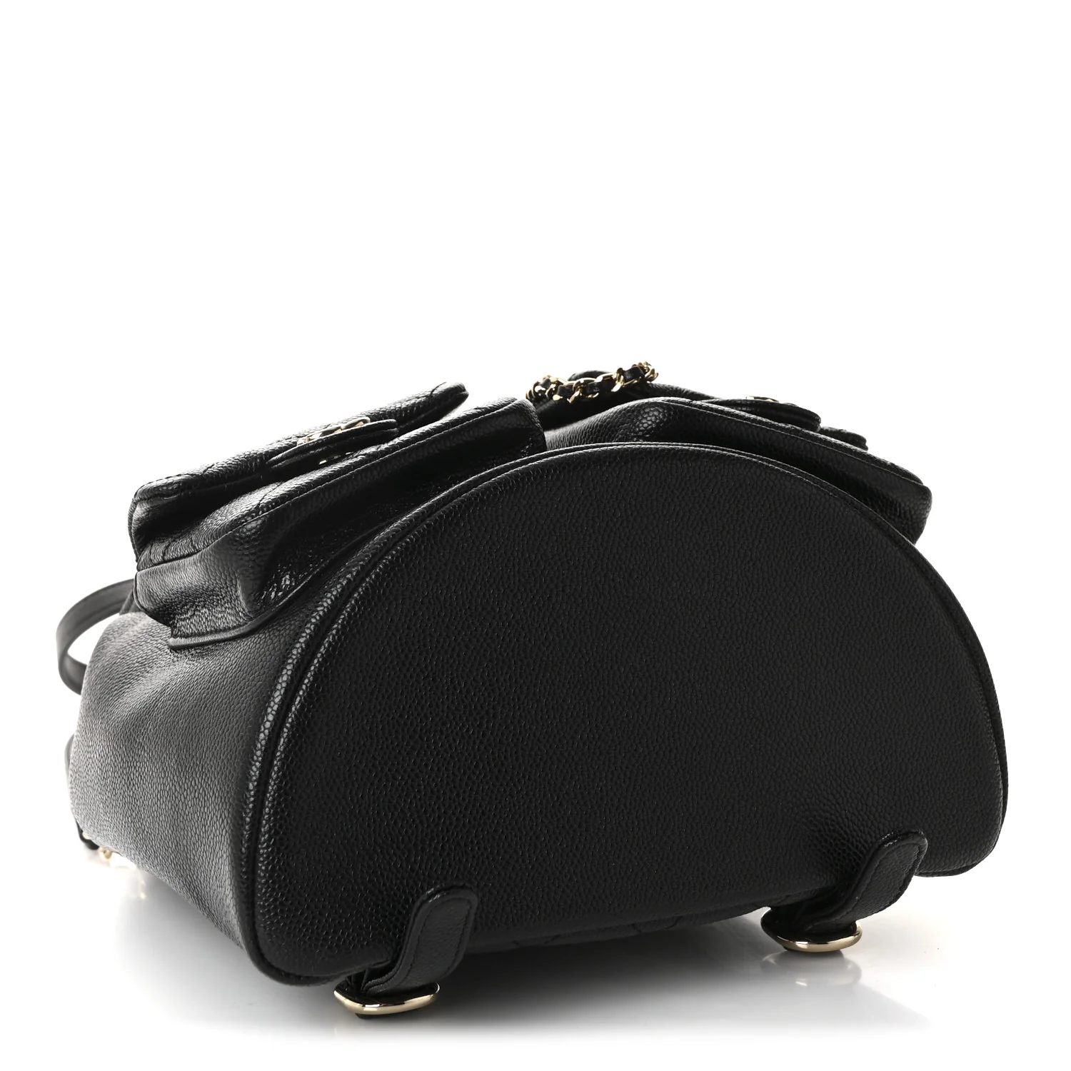 Shiny Caviar Quilted Medium Duma Pockets Drawstring Backpack Black - Image 4