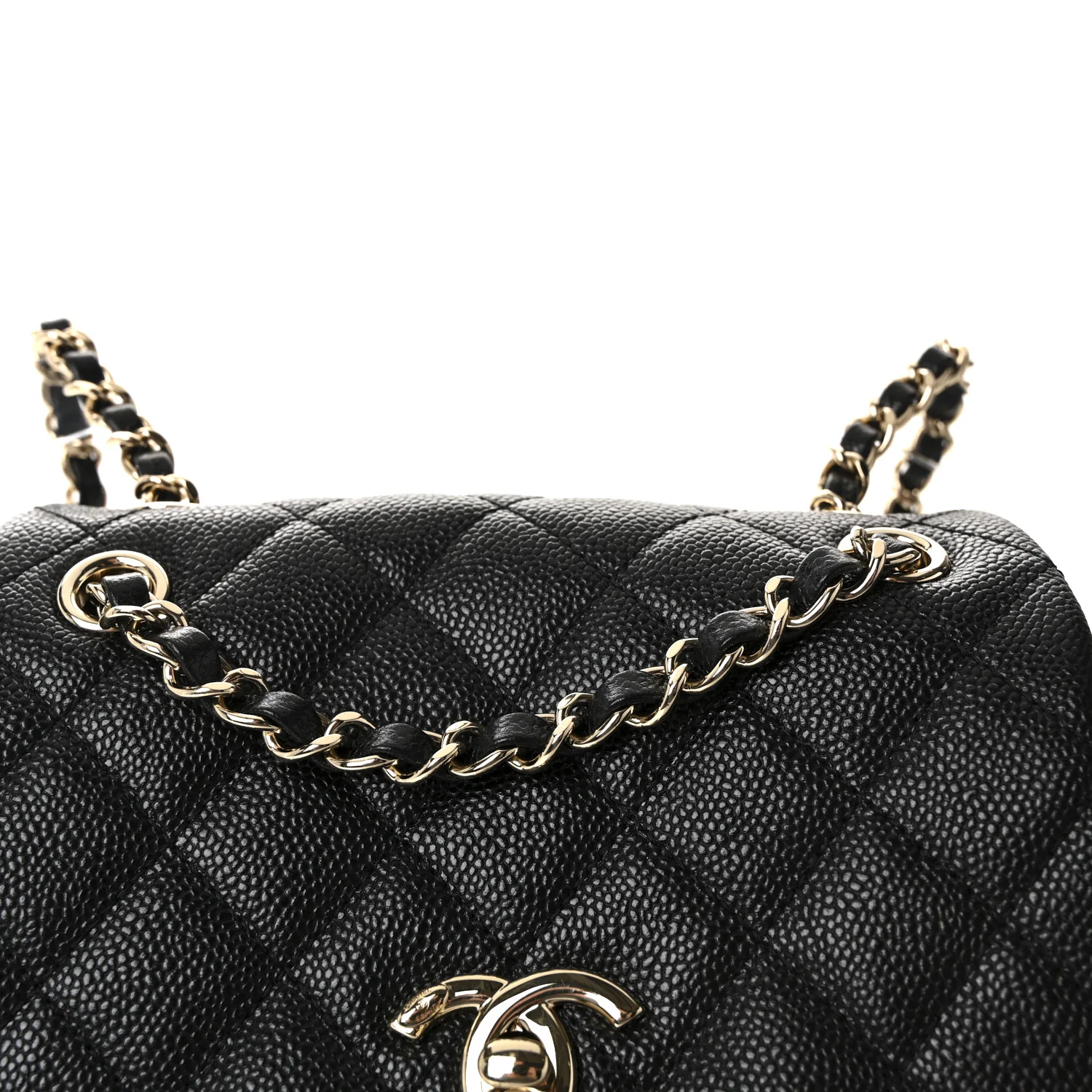 Shiny Caviar Quilted Medium Duma Pockets Drawstring Backpack Black - Image 8