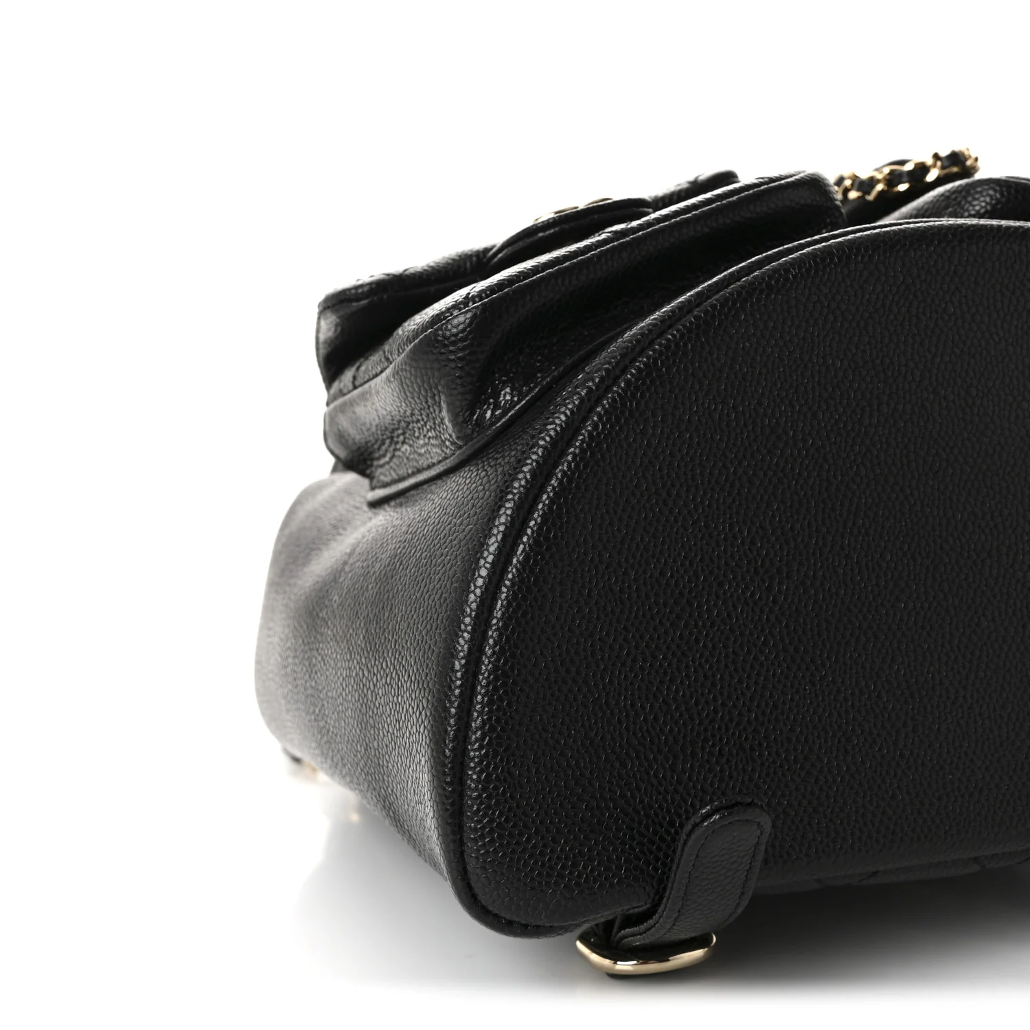 Shiny Caviar Quilted Medium Duma Pockets Drawstring Backpack Black - Image 9