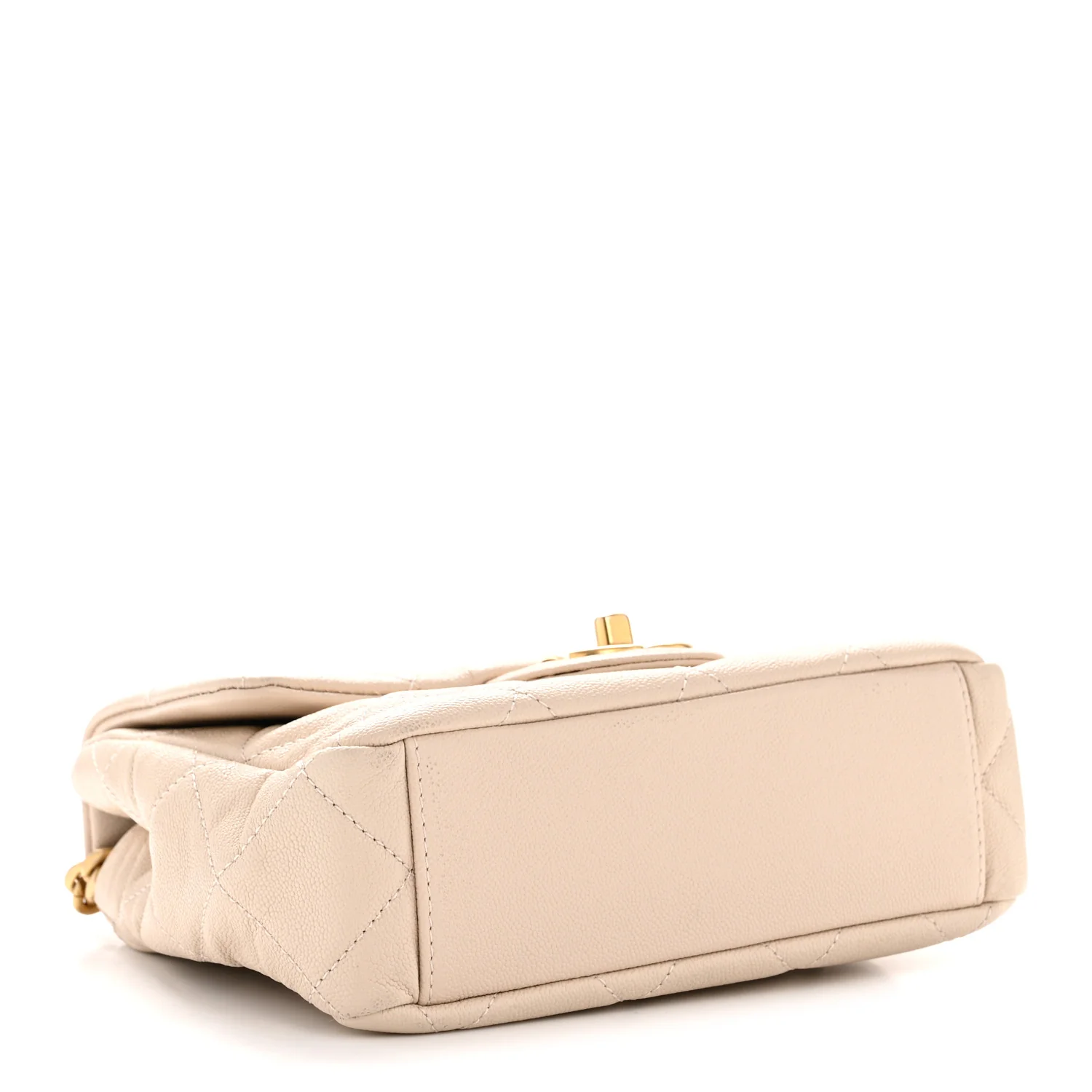 Shiny Caviar Quilted Mini Top Handle Flap Ecru - Image 4