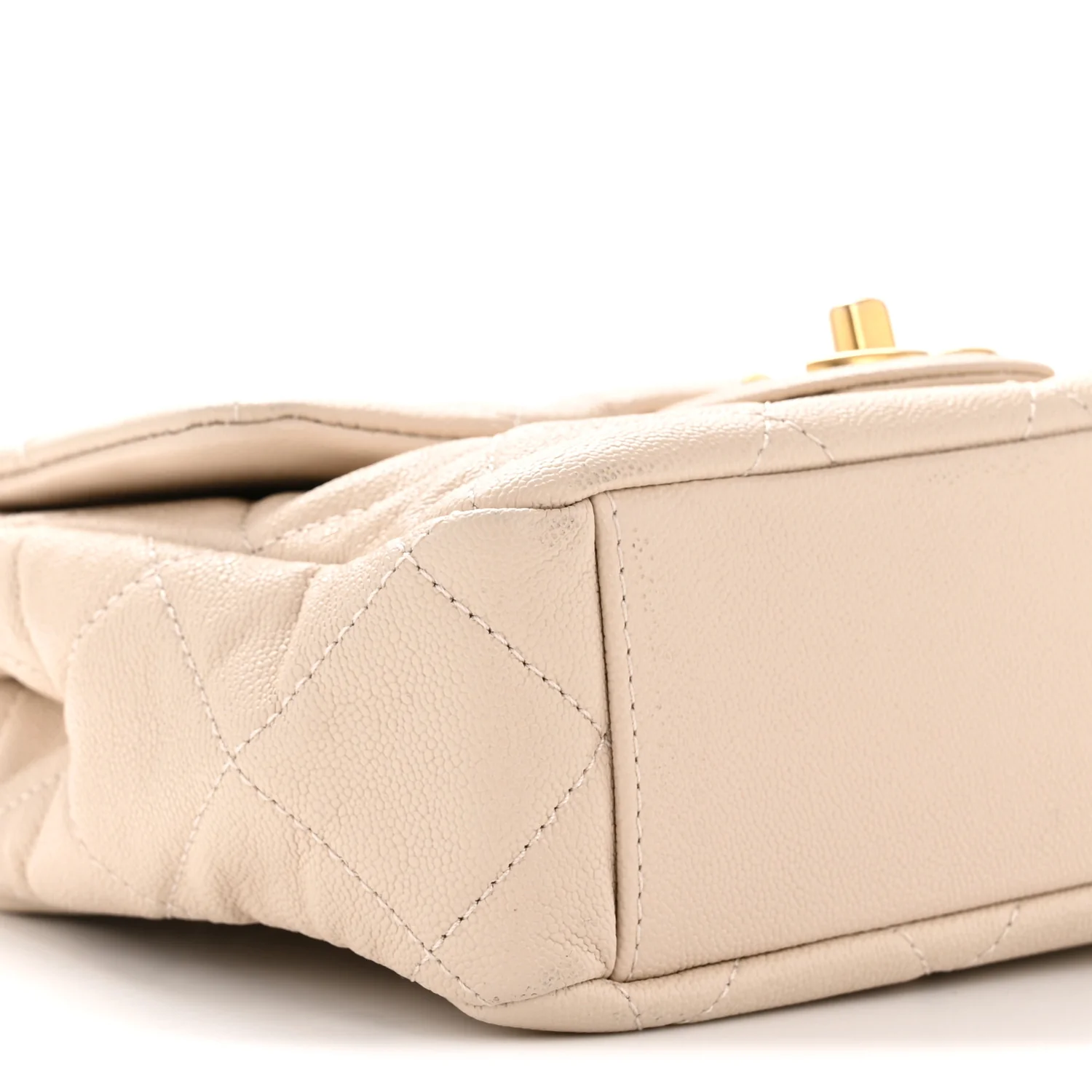 Shiny Caviar Quilted Mini Top Handle Flap Ecru - Image 9