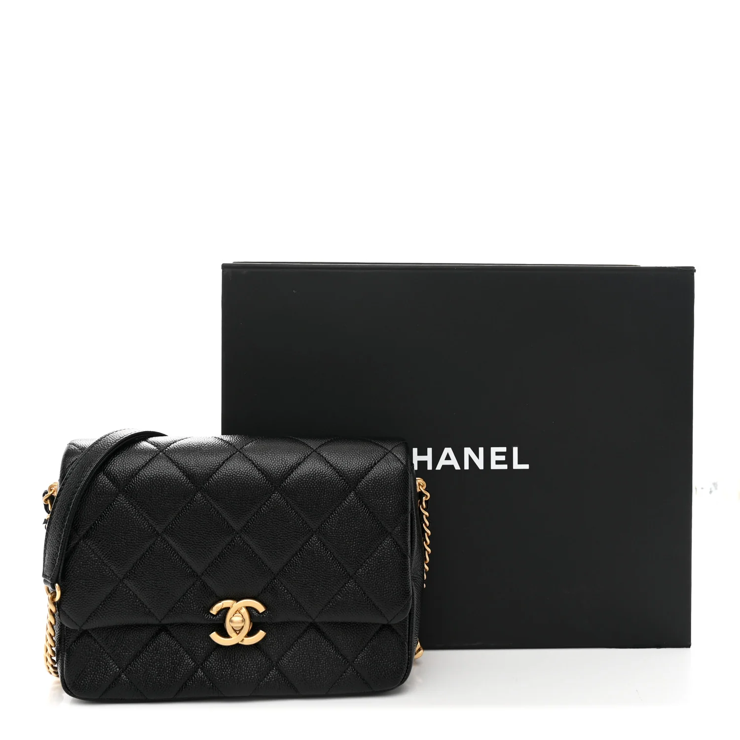 Shiny Caviar Quilted Small Chain Melody Flap Black - Image 11