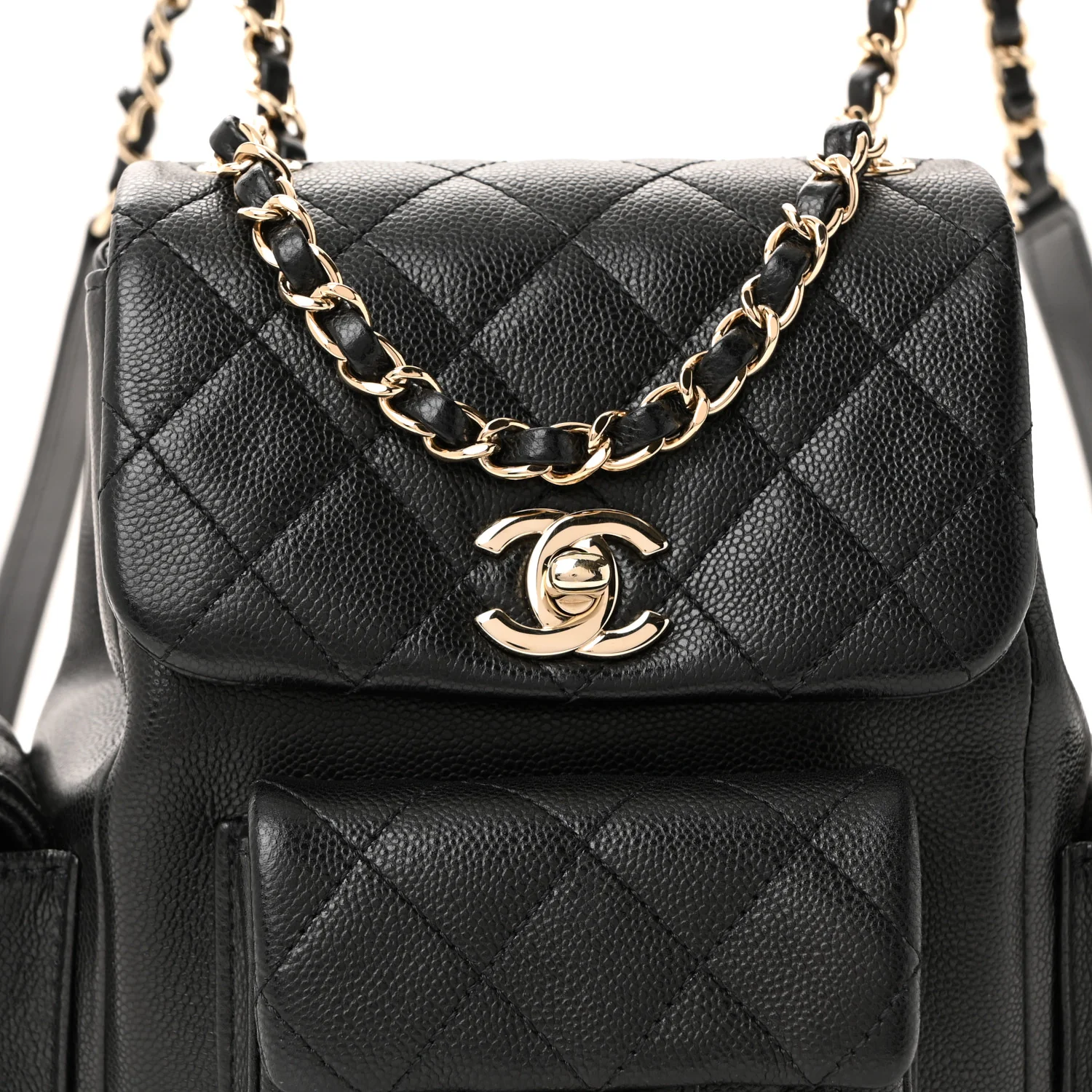 Shiny Caviar Quilted Small Duma Pockets Drawstring Backpack Black - Image 20